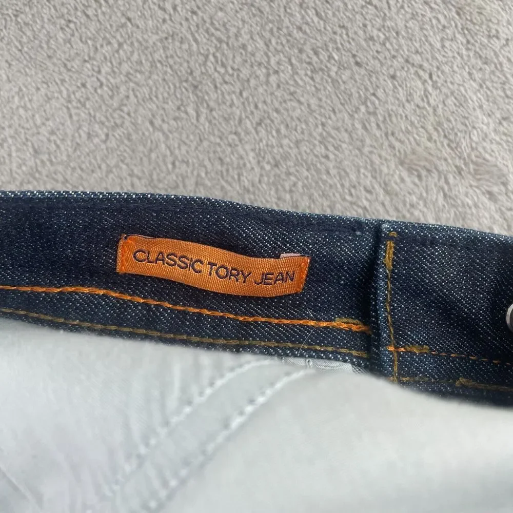 Tory‎ Burch Classic Tory Jeans in Dark Blue Women 27 BootCut Flare Gold Fishings